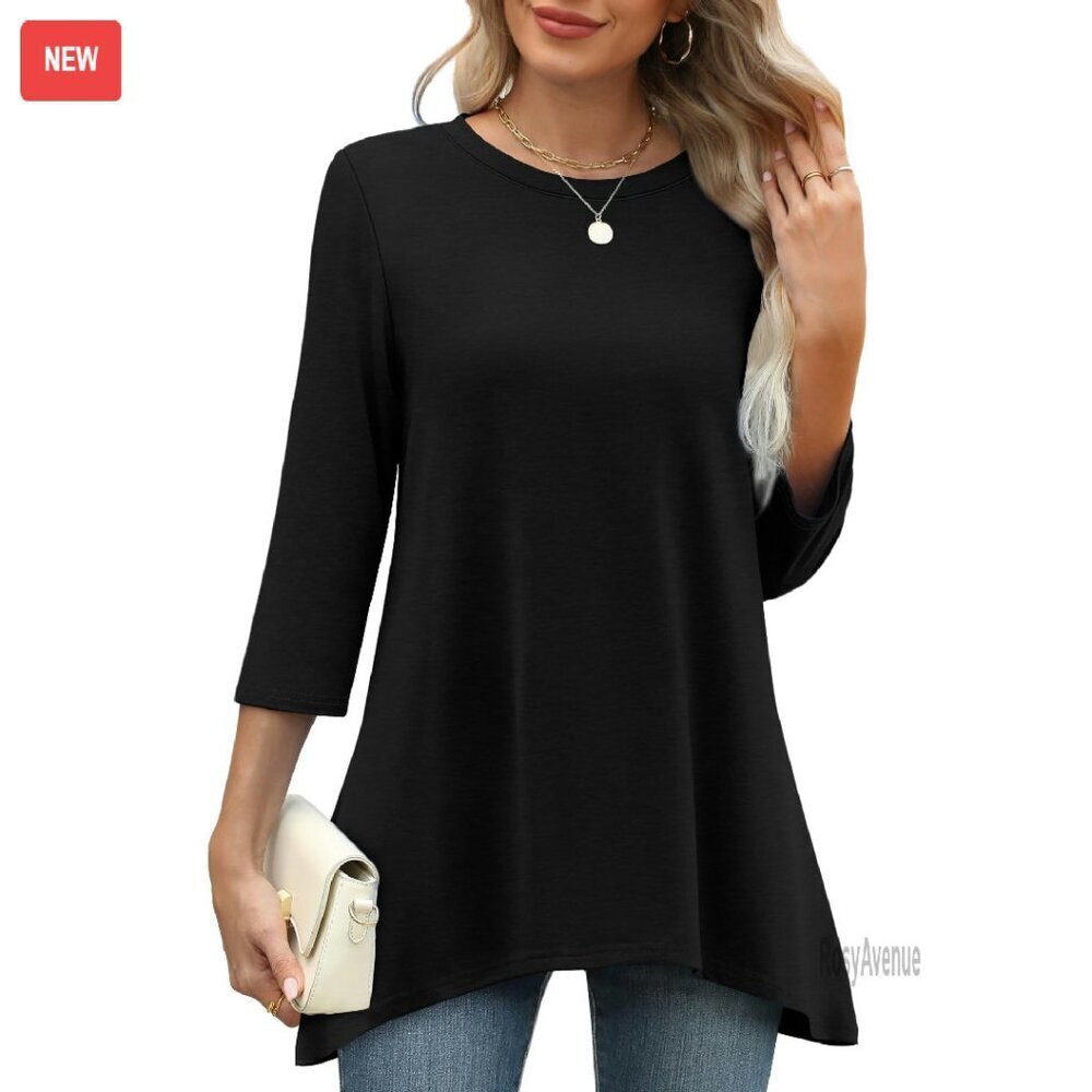 Women's 3/4 Sleeve Tunic Top Asymmetrical Hem Loose Fit